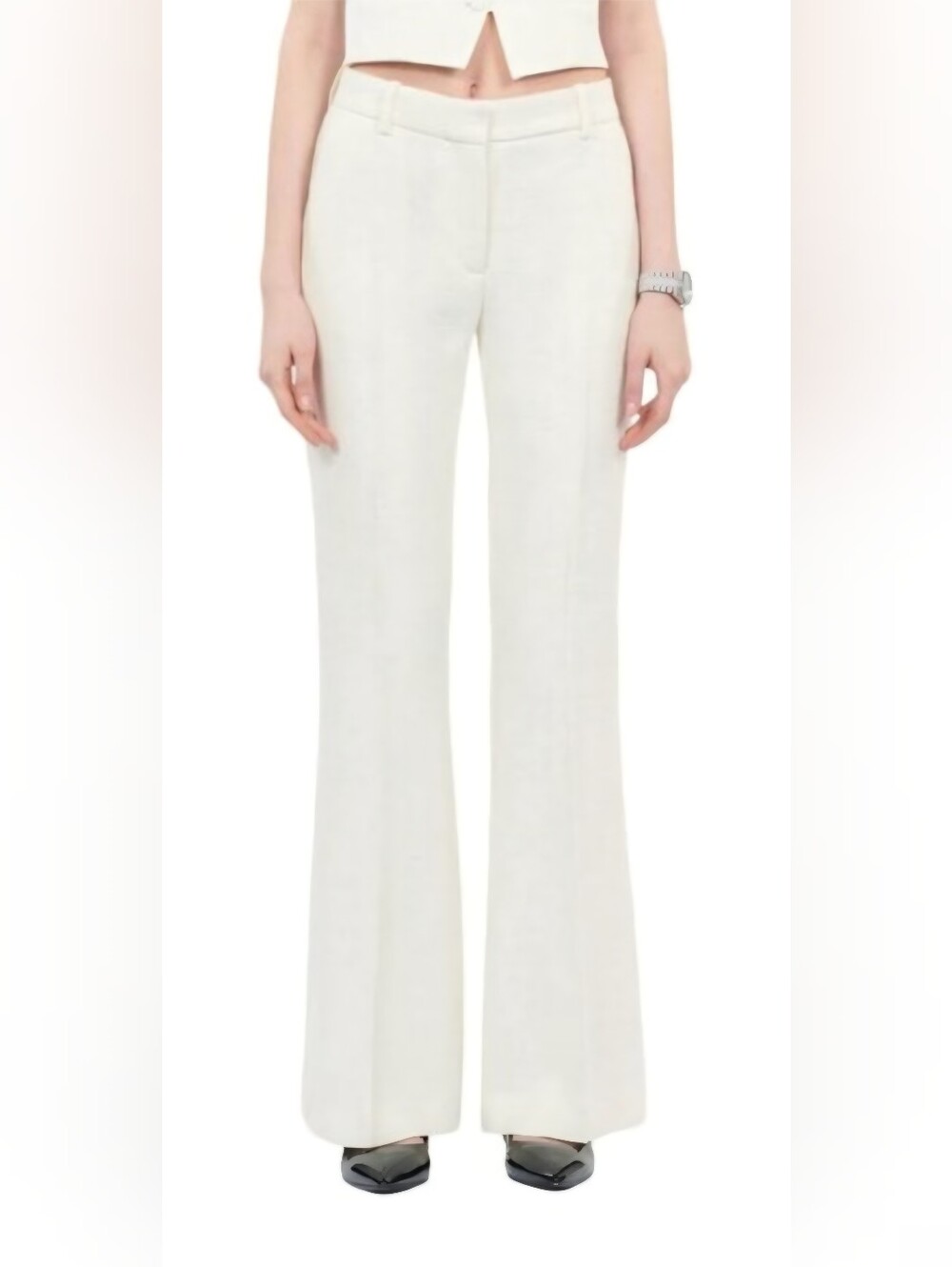 NWT The Kooples Womens High-Waist‎ Flared Suit Trousers Wool Ecru 40/US 8